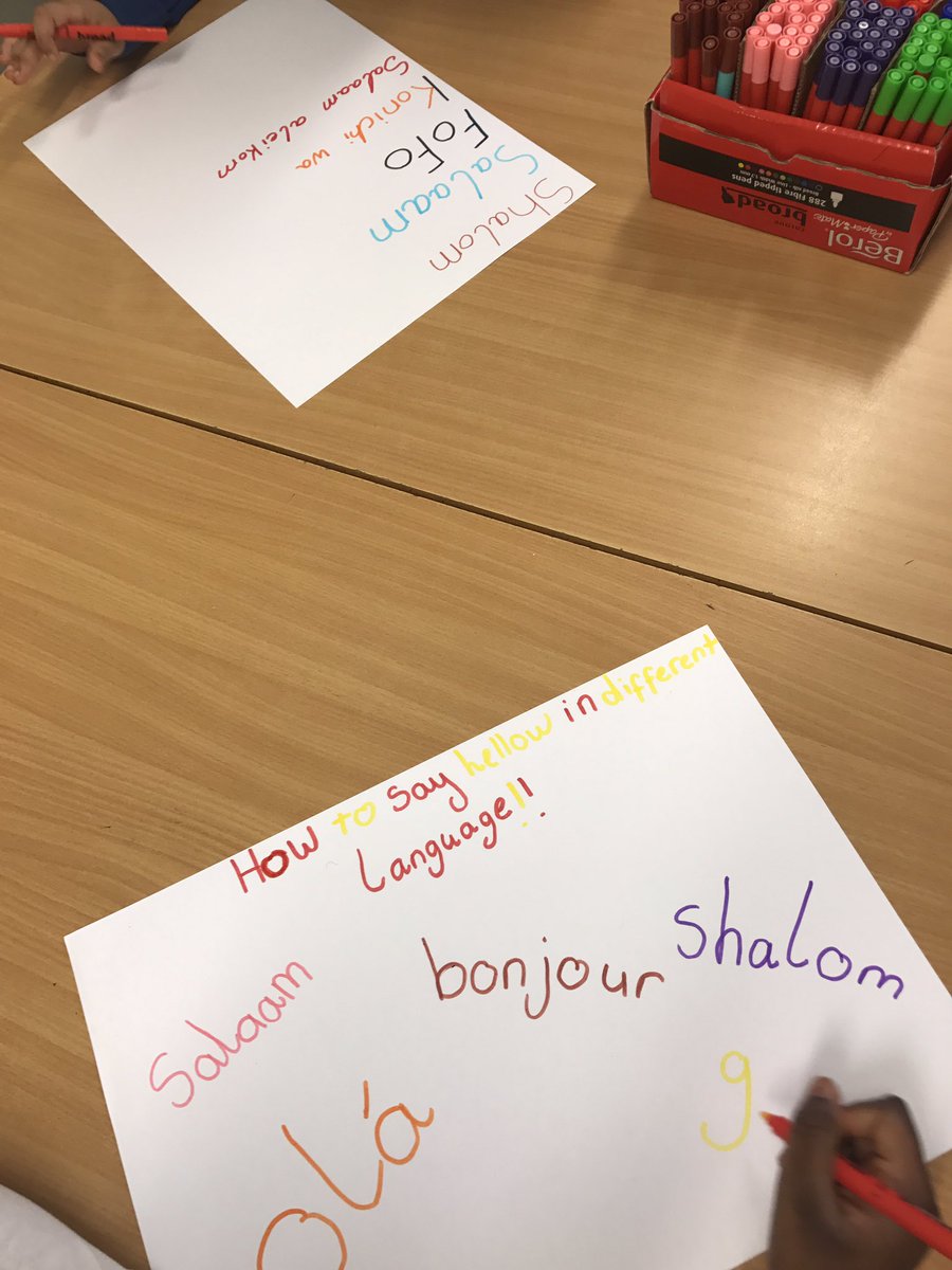 BCPS_4M's tweet photo. We are loving languages club today learning how to say "hello"👋🏻 We even started by greeting each other in our home languages.🌎 @BCPSDeputy https://t.co/wD2rRhD9rX