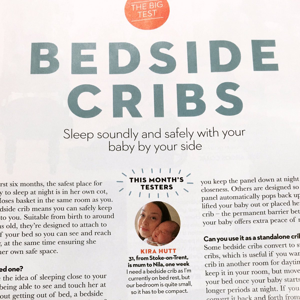 HuttKira's tweet photo. We are crib testers in @MotherAndBaby Nov issue😬out now! #snuzpod #janebedsidecrib #knumahuddle #tuttibambini #halobassinest #chicconext2me https://t.co/xUHZUUo0b6