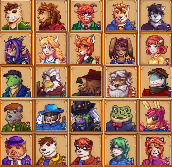 Tetsu Stardew Valleyという牧場物語ライクなpcゲームなんだけど Modが豊富で 男性キャラ女性化mod や 全員ケモノ化mod まであってヤバい 3枚目が通常グラフィック