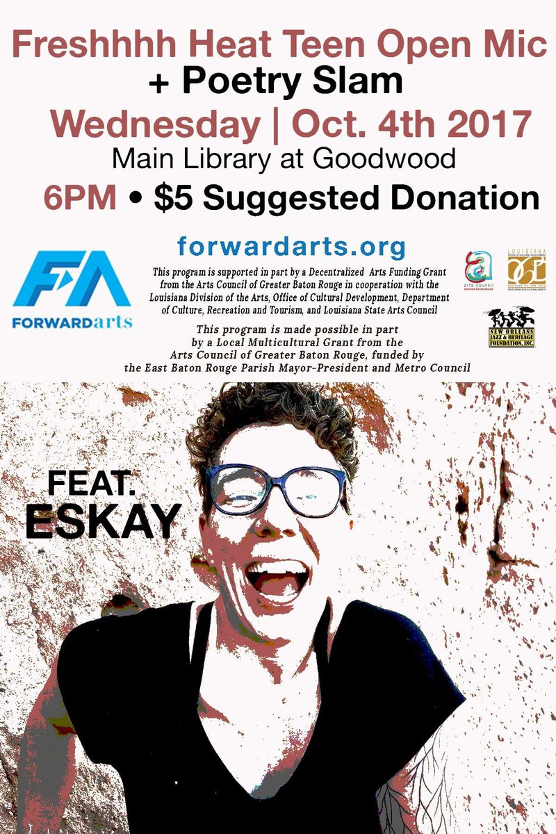drose225's tweet photo. Tonight the youth poets of Baton Rouge will be at the Main Library giving us gospel #FreshhhhHeat https://t.co/yVZzsYhDBc