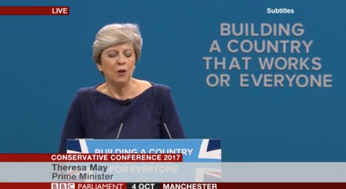 EvaCMurray's tweet photo. Oh dear the PM’s had a Nicola Murray moment 😬#CPC17 #OrEveryone https://t.co/VsJuPK735h