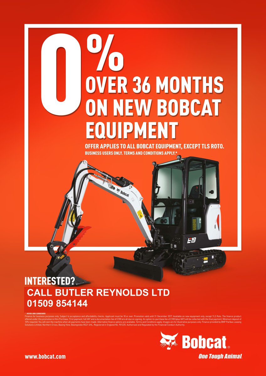 ButlerReynolds1's tweet photo. @BRWestMids  Bobcat 0% over 3 years on new Excavators, Skid steers &amp; Telehandlers call 01509 854144 or 01902 883088 

#interestfree #bobcat https://t.co/P6c1brOagI