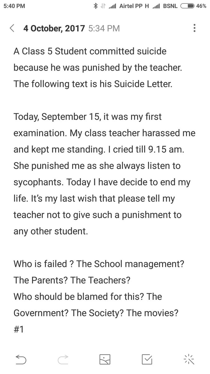 How can a Class 5 student think about suicide? What kind of world are the kids exposed to today? #youngIndian #StudentsSuicides