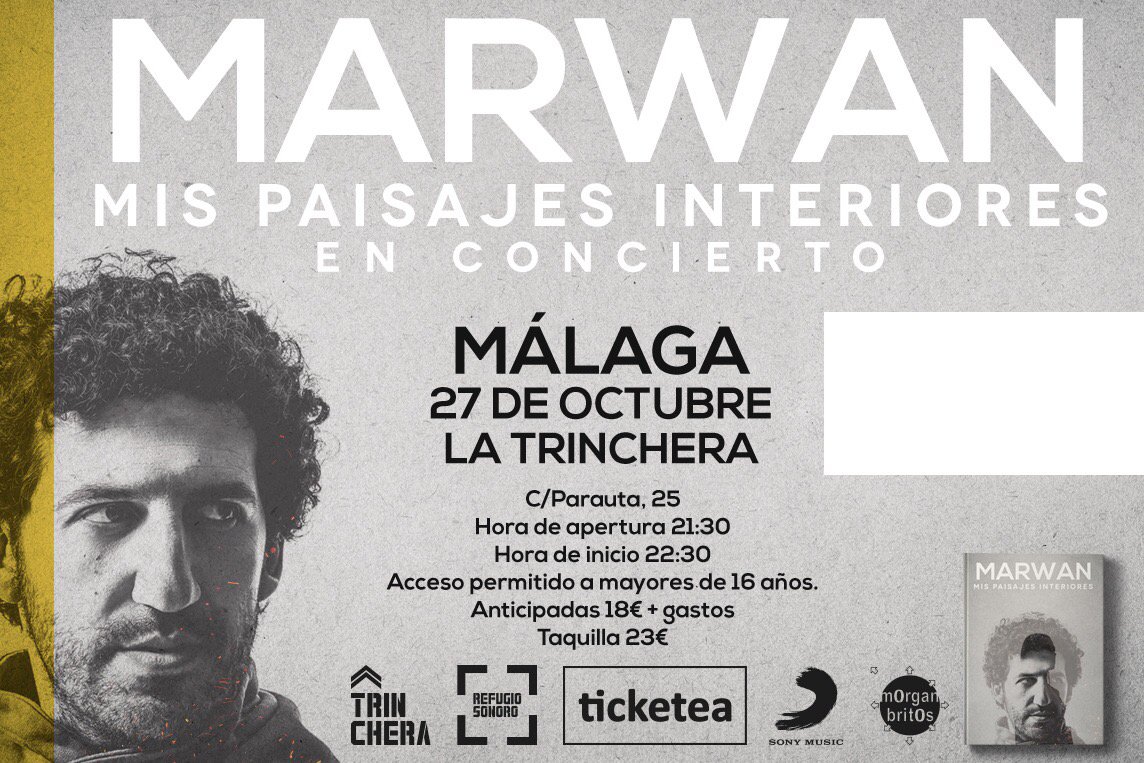 Marwanmusica's tweet photo. #MÁLAGA nos vemos pronto! A parte de en Ticketea podéis comprar las entradas en: Superskunk, Disaster y South Urban https://t.co/8Xx0ys0QvQ