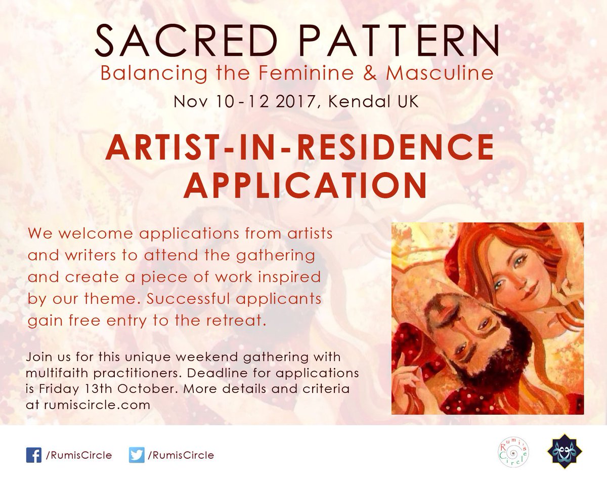 RumisCircle's tweet photo. Calling all artists & writers: apply for our #SacredPattern residency. Pls RT @inclusivemosque @Woolf_Institute @FaithMattersUK @greenbelt https://t.co/w3xH9pFkVr