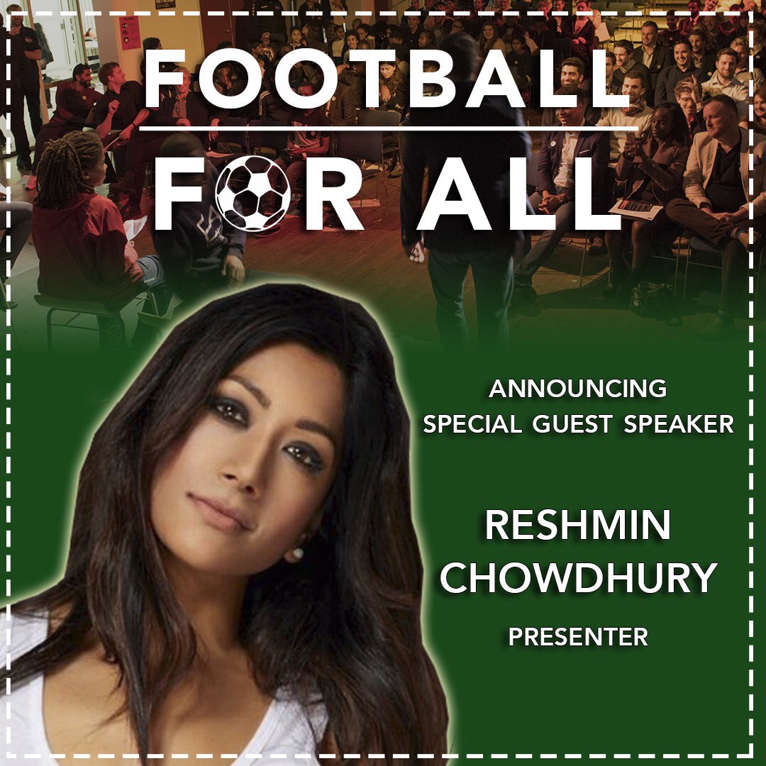 FBeyondBorders's tweet photo. NEWS: We are delighted to announce @ReshminTV as one of our guests for #FootballForAll on 24.10.17! 
TICKETS: https://t.co/W0TY60nnBC https://t.co/nya5U6impc