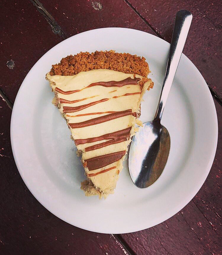 Peanut Butter Pie with nutter butter crust, peanut butter ganache &amp; chocolate drizzle available at BOTH locations today!