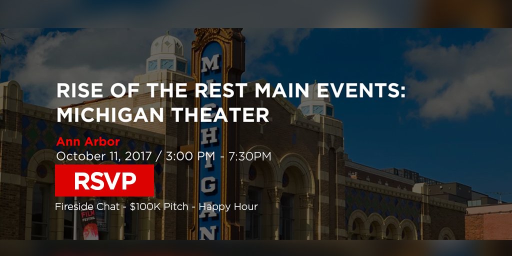 Rise of the Rest (@riseofrest) on Twitter photo Next week, the best #startups in #AnnArbor will pitch <a href="/SteveCase/">Steve Case</a> for a $100K investment! Don't miss it: rvltn.vc/2xl0HZL Next week, the best #startups in #AnnArbor will pitch <a href="/SteveCase/">Steve Case</a> for a $100K investment! Don't miss it: rvltn.vc/2xl0HZL