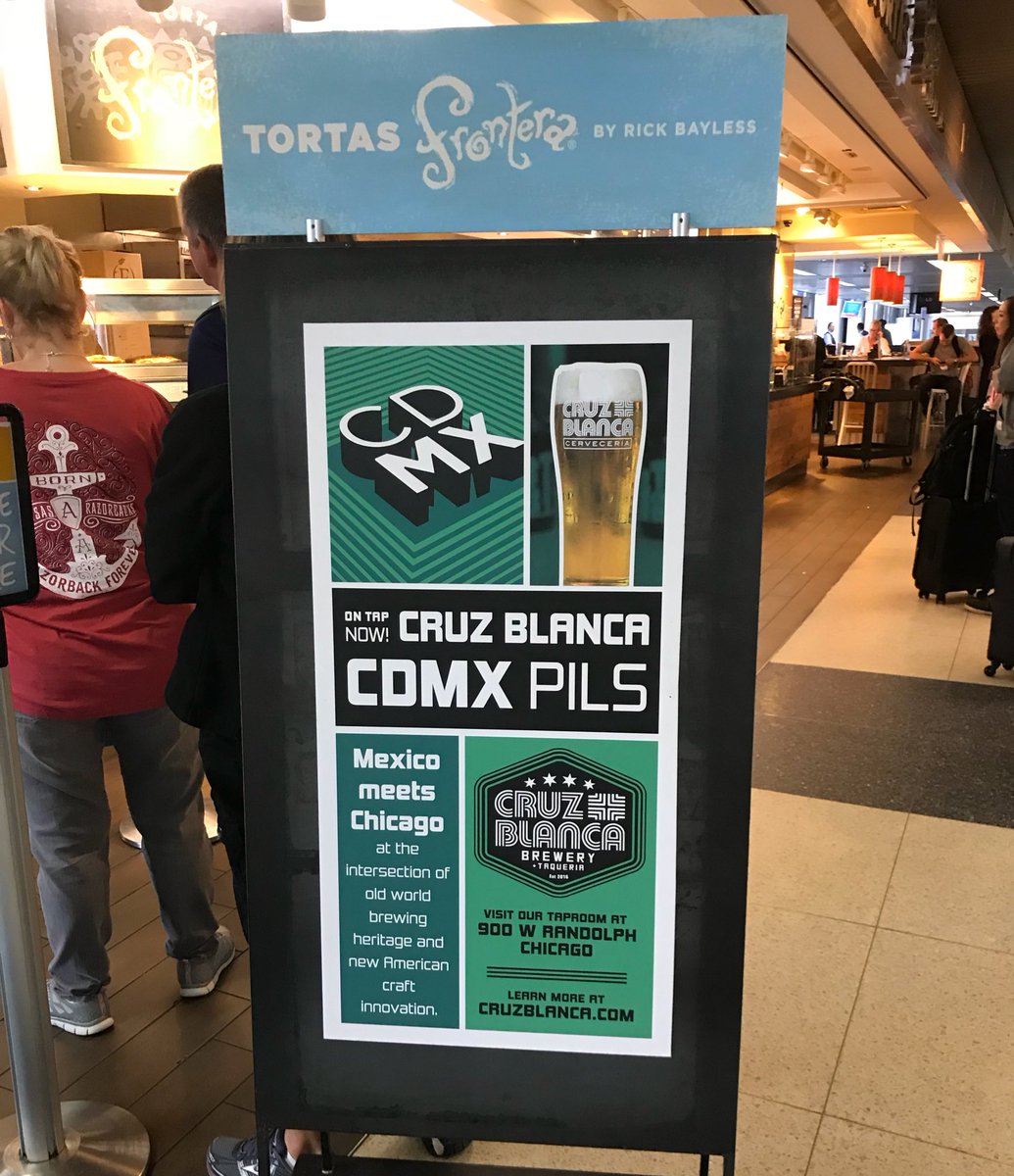 CRUZ BLANCA AT ORD: Our CDMX Pilsner is now on tap @ O'Hare's <a href="/TortasFrontera/">Tortas Frontera</a> T1 &amp; T3 locations! Enjoy one w/a torta before your next trip.