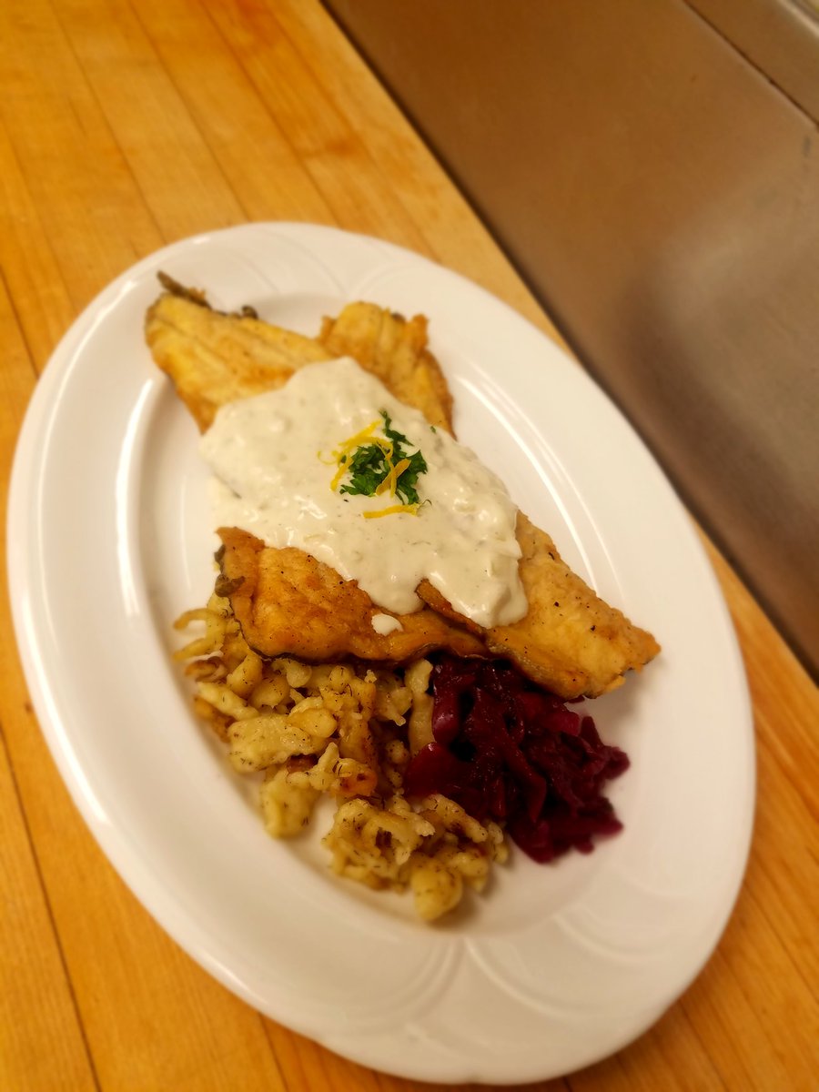 CinitaeS's tweet image. Trout with Sweet and Sour Cabbage and Spaetzli ...Learned that you have to be at least 2 orders ahead. #285CUL