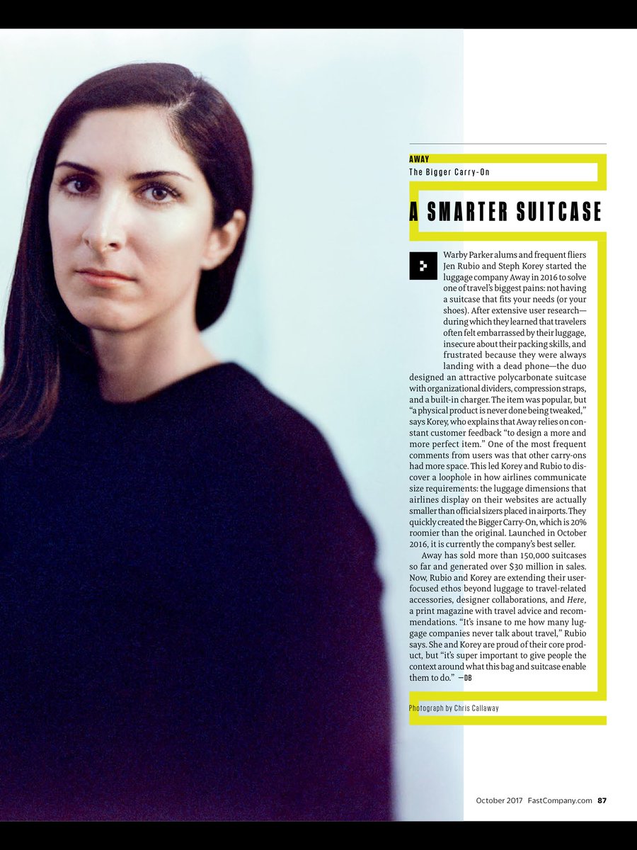 Awesome to see <a href="/DelightConf/">Delight Summit</a> alumni @Jennifer featured all over this month's Fast Co, for Away smart luggage.