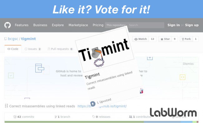 Featured now: Tigmint, correct misassemblies using linked reads. Vote it up @ Labworm.com ! Top 5 voted announced next week.