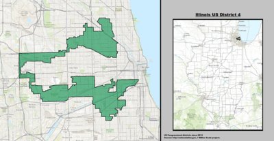 Ripburger's tweet photo. @dkahanerules Here's a map of Luis Gutierrez's district in Illinois. I wonder what the Illinois legislature was doing when they drew these lines 🤔 https://t.co/fPGpJVHKTe
