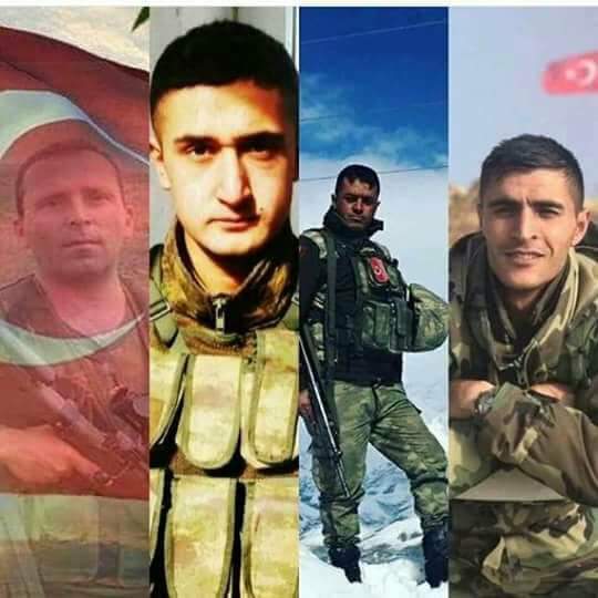 Yüksekova şehitlerimiz: 
Uzm. Çvş. Ömer Doğan 
Uzm. Çvş. Gökhan Topal 
Söz. Er Olcay Çelik
Söz. Er Abdil Kılınç

Ruhları şad olsun..