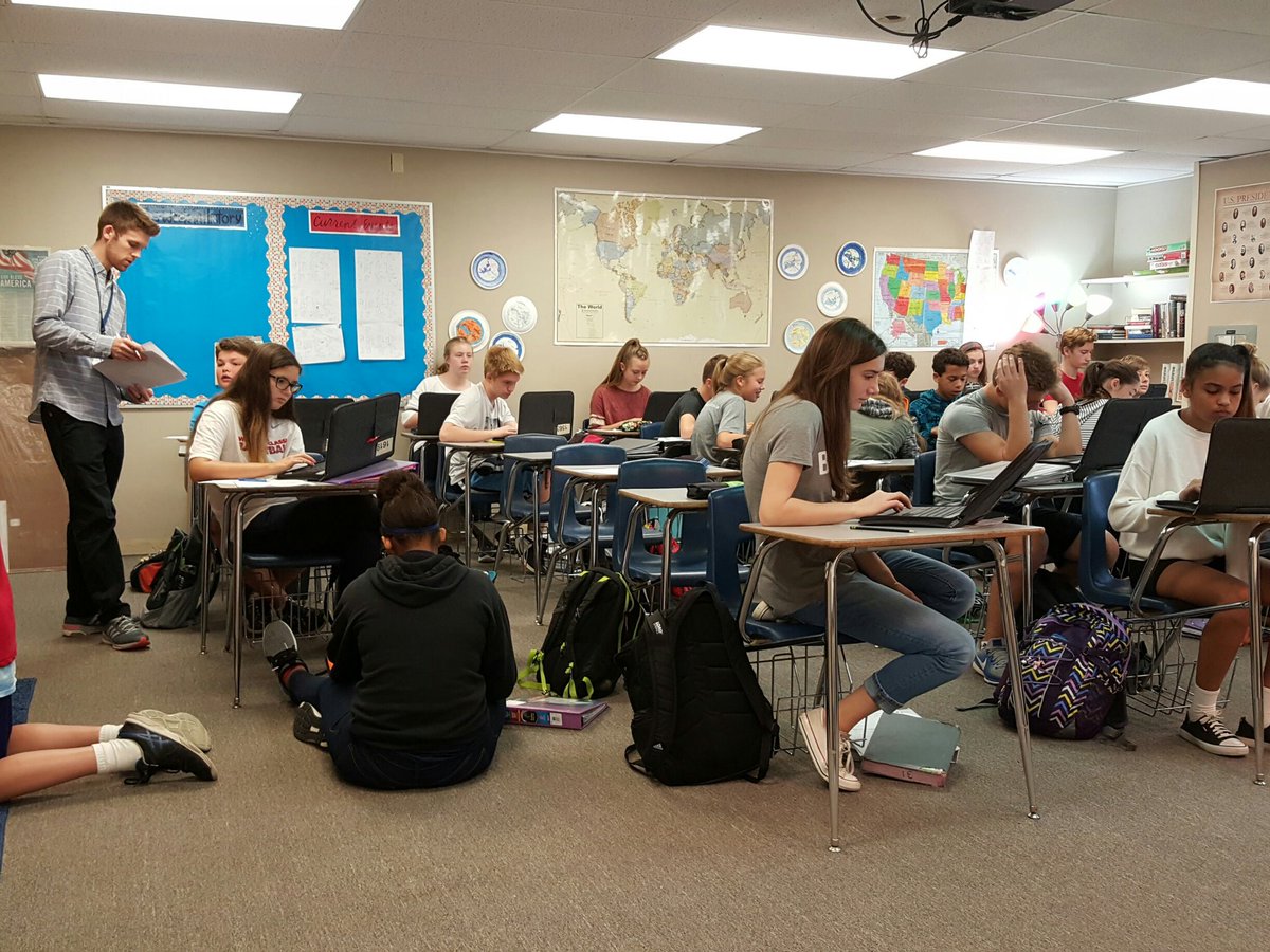 Mr. Barnes' 8th grade social studies <a href="/traderspointca/">Traders Point Christian Academy</a> collaborating via #GSuiteEdu to prepare essays after "chalk talk"