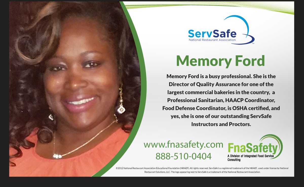mpozit's tweet image. If your company is looking for a top professional for food safety training, someone like Memory Ford, call us at (888)-510-0404