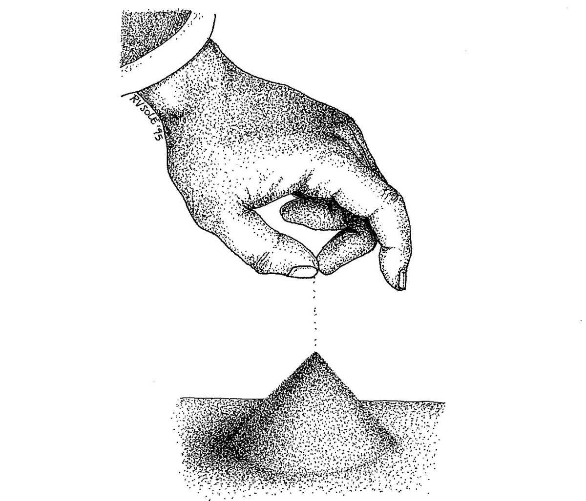 ricard_sole's tweet photo. 30 years ago, Per Bak published his landmark SOC paper. Sandpiles became an icon of complexity. https://t.co/yUE0GcxXgI Here's my drawing https://t.co/l4RrwEmTli