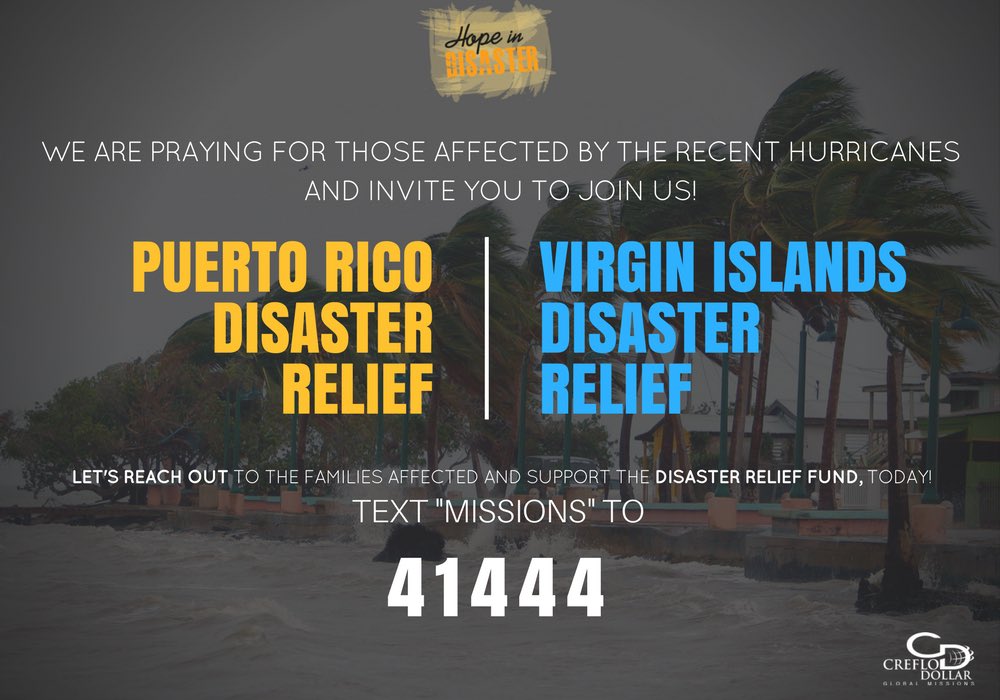 WorldChangersNY's tweet photo. Let's stand for all those affected by Hurricane Maria. Join us in our disaster relief efforts by texting “MISSIONS” to 41444 #worldchangers https://t.co/93uhUyegMJ