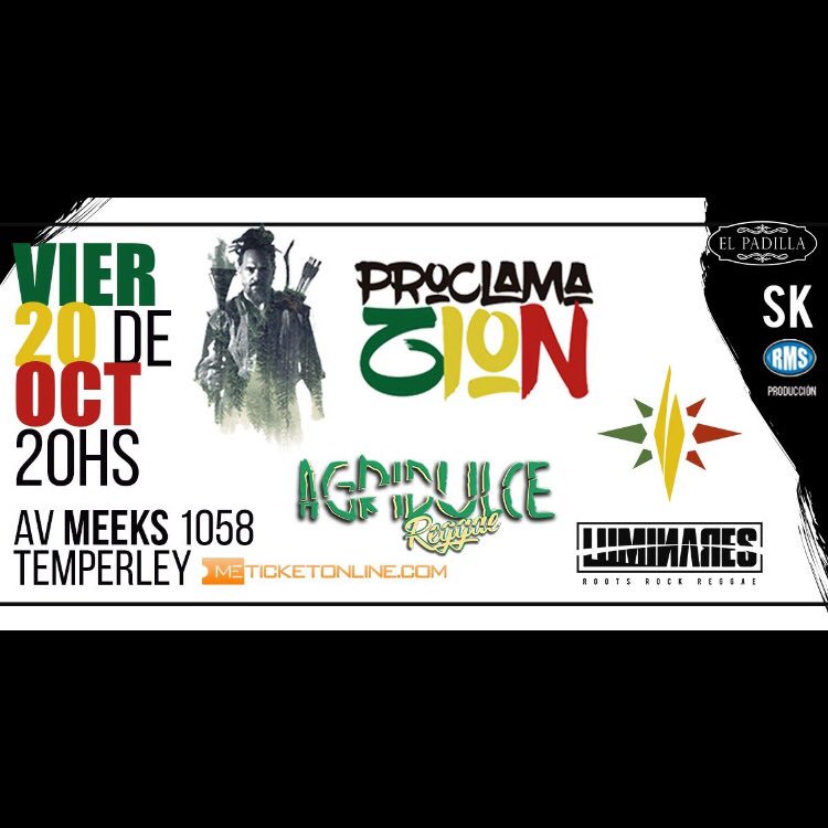 SomosAgridulce's tweet photo. Andá preparándote para esta gran noche a puro Reggae!! 🙌🏽
#Proclamazion #Luminares #AgridulceReggae https://t.co/WUZ8qnxoug