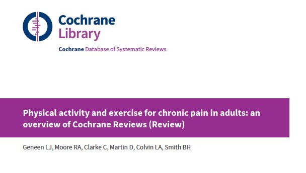 DrDunning's tweet photo. The quality of evidence supporting exercise for chronic pain is LOW (Cochrane Review 2017). Is the future of PT more than exercise/movement? https://t.co/Chj3XutA1Q