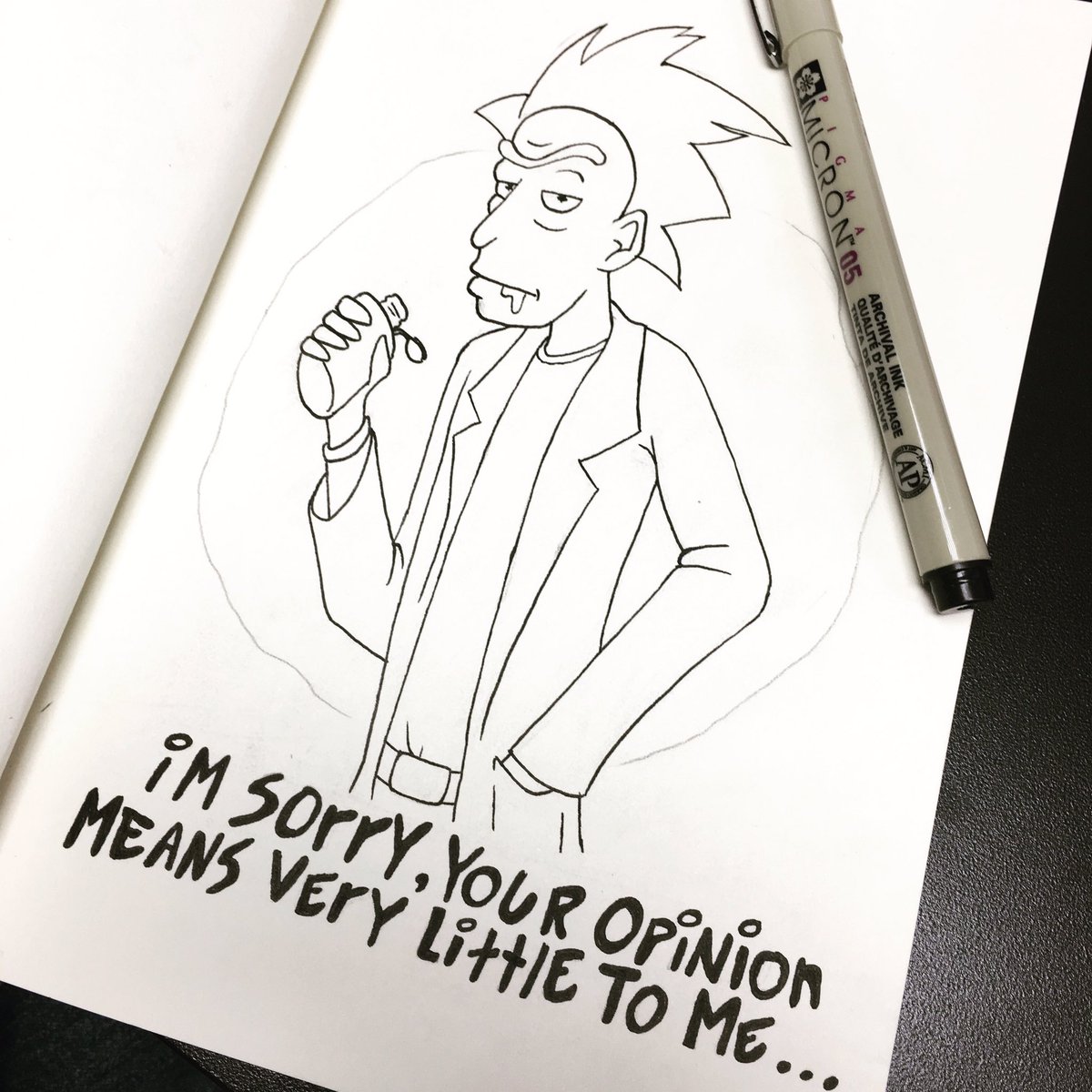 #inktober day 4, #RickandMorty sketch, now to add color *burrrp* great Morty, looks like we're on twitter. Oh-oh geez Rick...