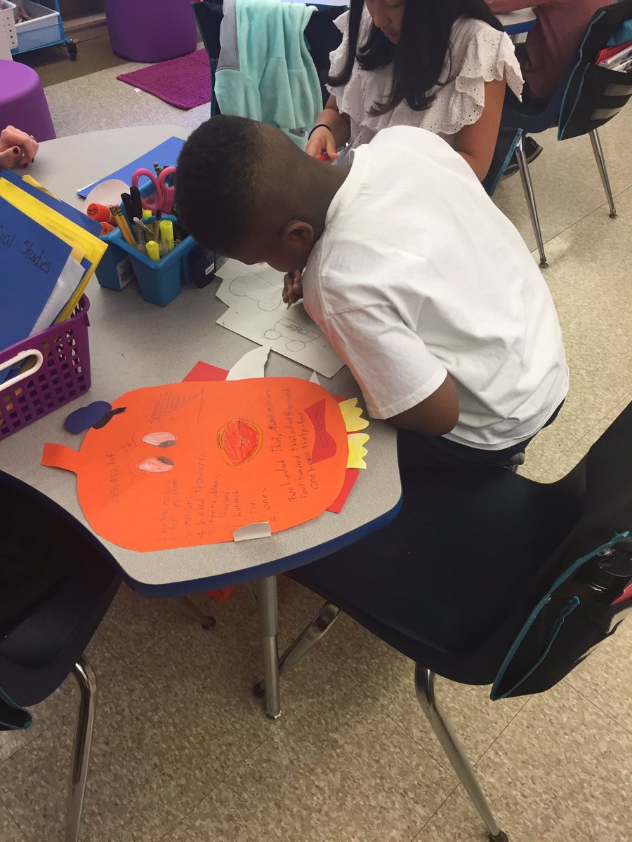 CG_grade4's tweet photo. Place Value Pumpkins in full force--Happy October!! Can't wait to see student designs! #creativity #carusorodimer102 #makingmathfun https://t.co/QCJ38seNTX