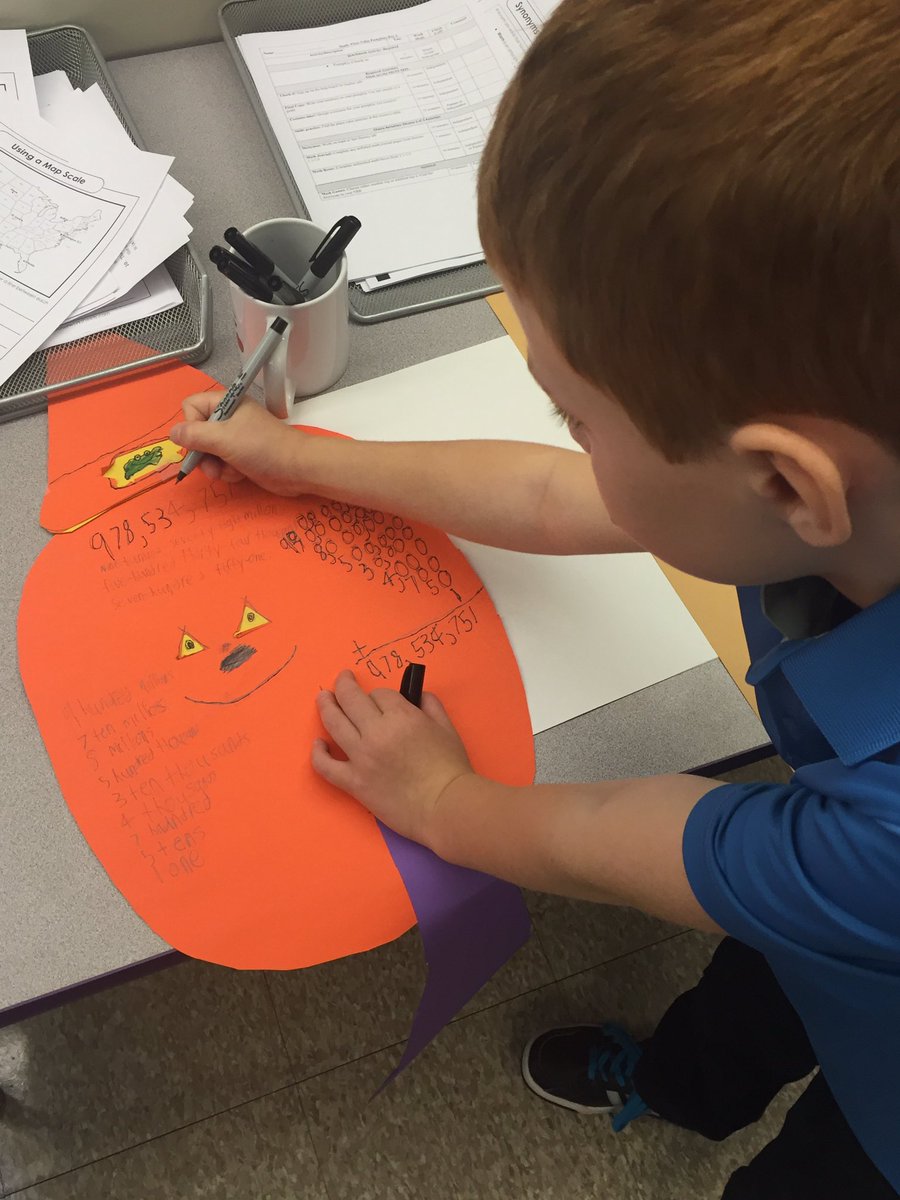CG_grade4's tweet photo. Place Value Pumpkins in full force--Happy October!! Can't wait to see student designs! #creativity #carusorodimer102 #makingmathfun https://t.co/QCJ38seNTX