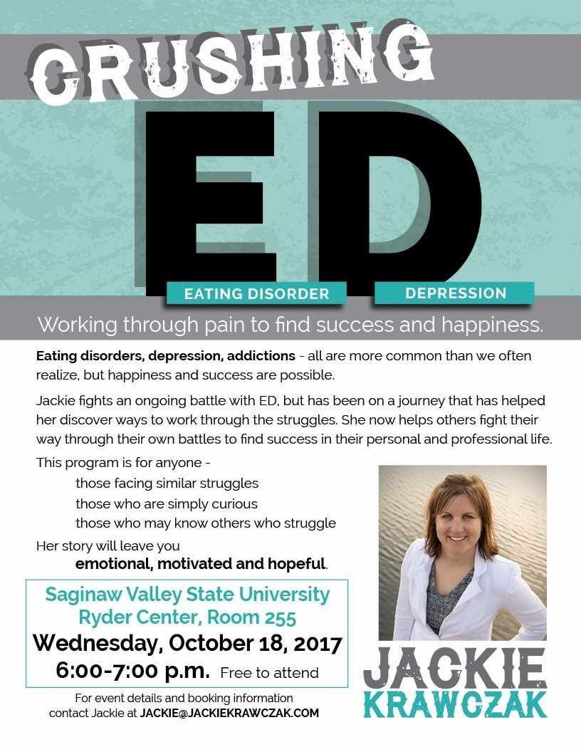 SVSU_CampusRec's tweet photo. Eating disorders, depression, and addictions - all are more common than we often realize, but happiness and success are possible. https://t.co/nO2YX0HNv6