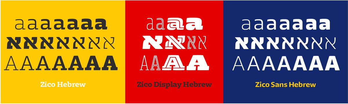 typotheque's tweet photo. Zico Slab, Sans and Display come also in Hebrew version, designed by Daniel Grumer https://t.co/NlW7Fpdfh9 https://t.co/6z1YpqYgiO