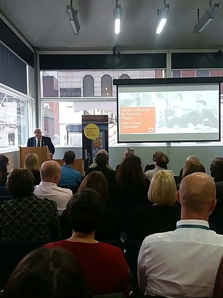 MCC_AFMTeam's tweet photo. Karen Mitchell and Tommy Walsh sharing lessons from @SouthwayHousing  highly successful #TakeASeat campaign. #AFMStrategy https://t.co/ADfALPmqSZ