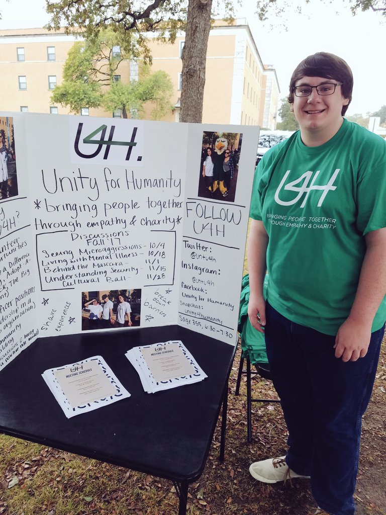 untu4h's tweet photo. Come see our awesome Vice President @i_is_for_ian in front of the BLB today! Get a T shirt &amp; learn all about us! #UNT #UNT19 #UNT20 #UNT21 https://t.co/yqKNWUhwRS