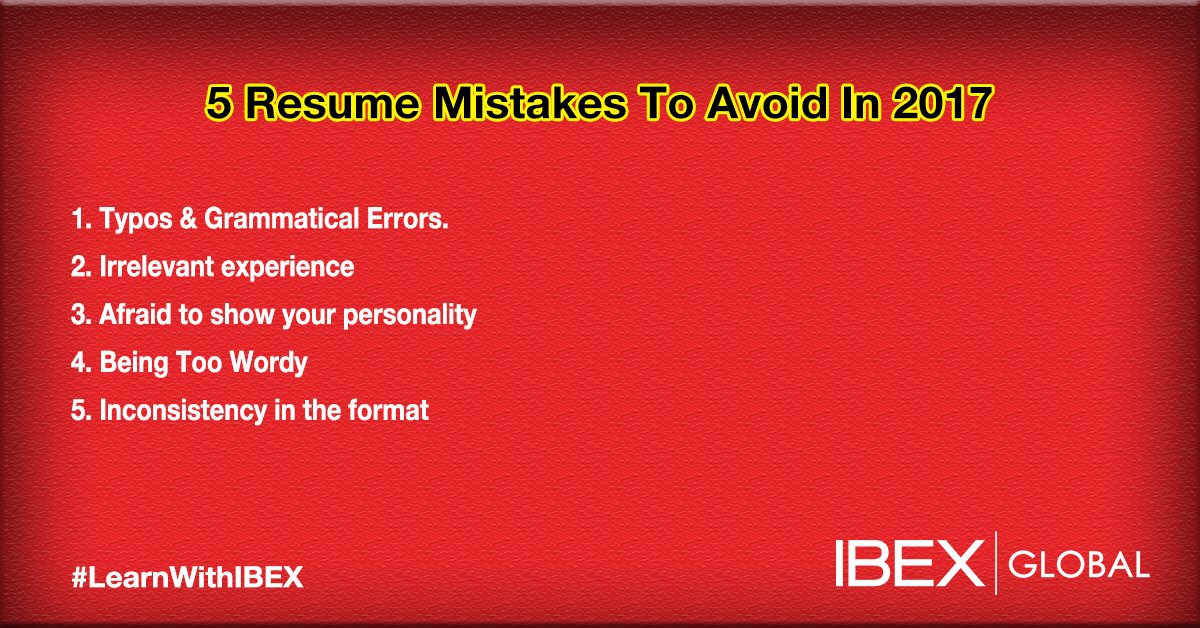 IBEXGLOBALBEND's tweet photo. 5 Resume Mistakes To Avoid In 2017

#IBEXGLOBAL #RESUME #MISTAKES #CAREER https://t.co/m1Z2321ANm