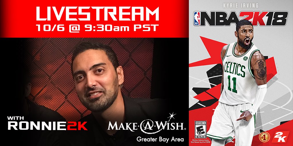Ronnie2K's tweet photo. Playing #NBA2K18 for @MakeAWish @SFWish Friday, 10/6 @ 930 AM PT where proceeds from #AwesomeBuild will grant wishes https://t.co/bIshiFAp9d https://t.co/CYPvKhIjvm