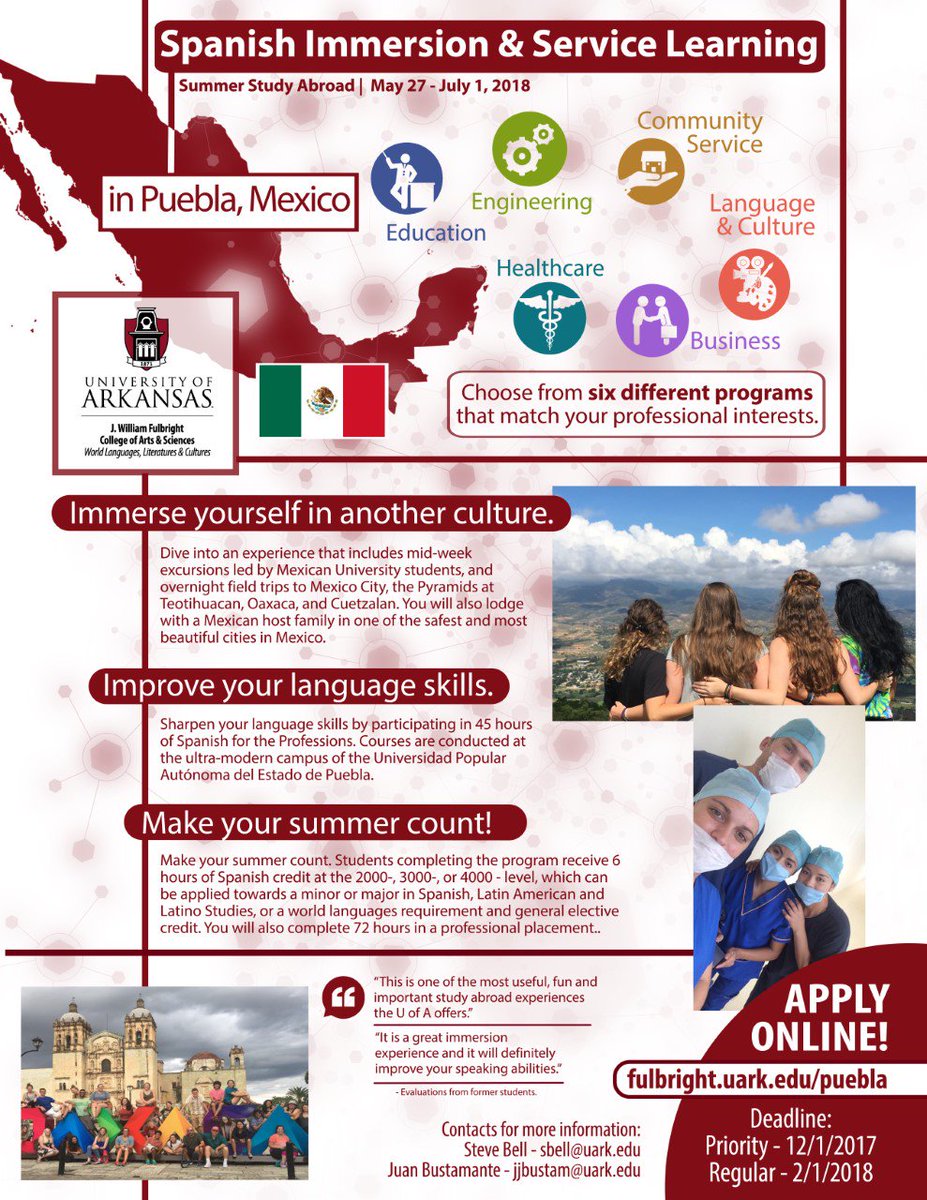 UARKSL's tweet image. Calling all students who want to study abroad! Puebla is a great opportunity to Service learn!