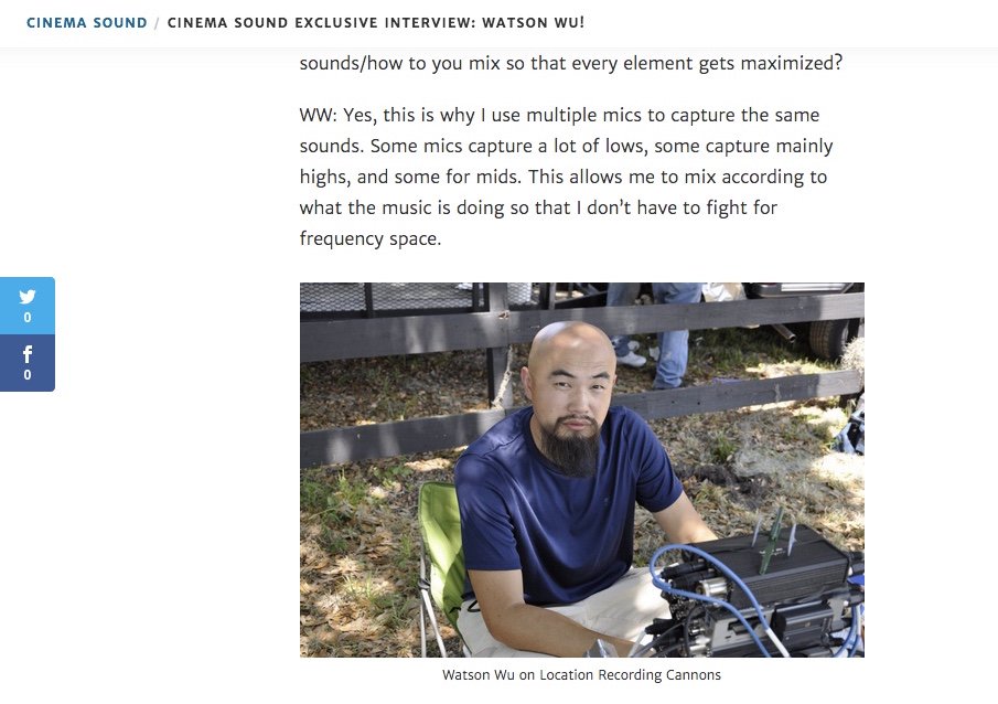watsonwu's tweet photo. #CinemaSound.com interviewed me about my work in the film &amp; game industries https://t.co/IAyZ1p5lI6 #mzed #sounddesign #gameaudio #filmaudio https://t.co/ilNxpFBnzz