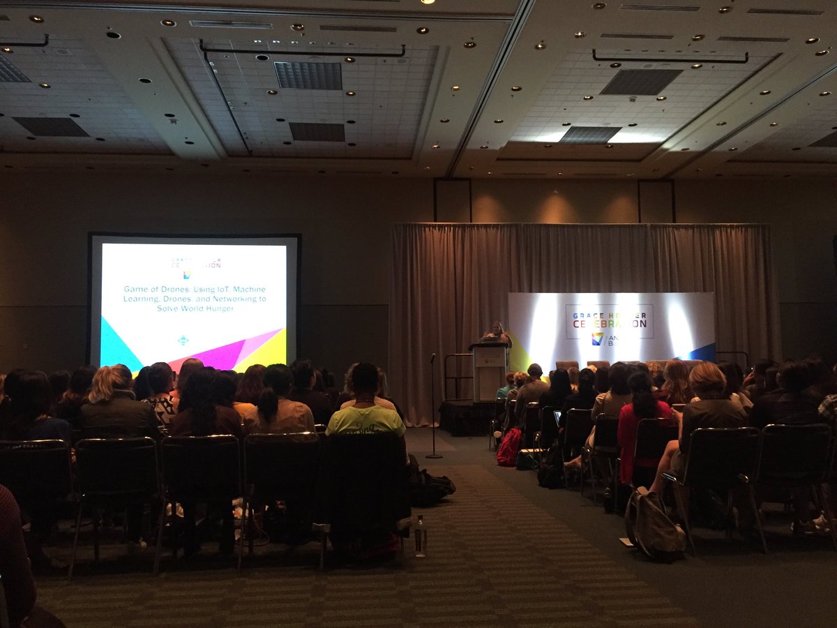 Jennifer Marsman has the audience hooked 37secs into her talk on ML, drones, and the game of thrones, of course.  #ghc17