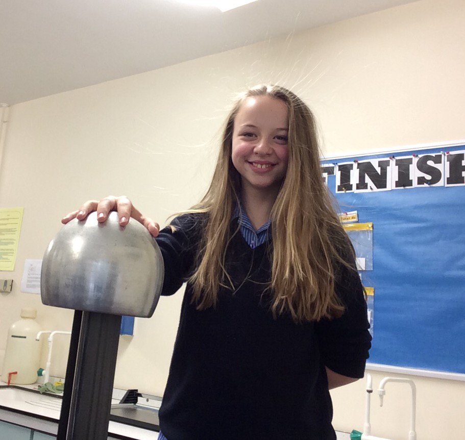 LboroAmherst's tweet photo. Relaxing the 'hair tied back' rule in the name of science today #STEM #vanderGraff generator https://t.co/OsuZizOJmS