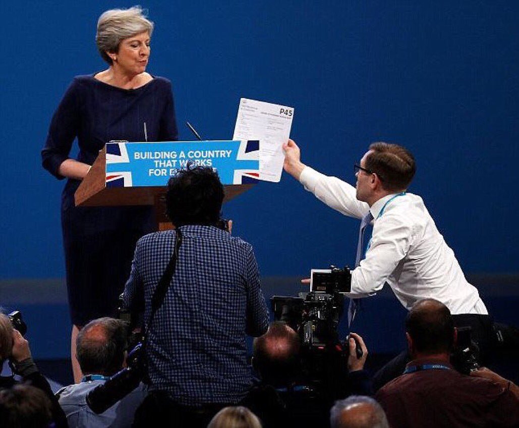 SocialistVoice's tweet photo. Wednesday, 4 October 2017 will always be remembered as the day Theresa May read out the biggest political suicide note in history #CPC17 https://t.co/Pxd4O4m5Ce