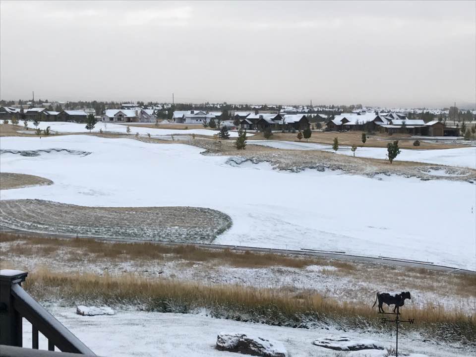 Snow arrived at Black Bull yesterday (Photo courtesy of Cheryl Leachman) #blackbull #golf #blackbullgolf #firstsnow #snow #Bozeman #Montana