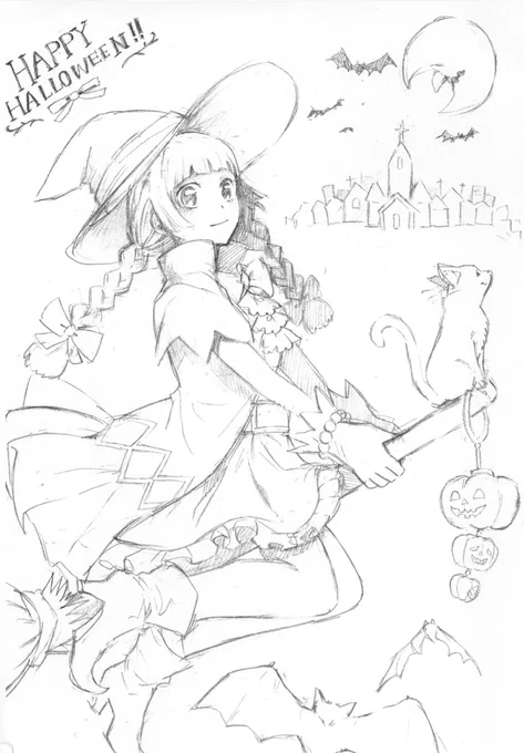 ハロウィンぬりえ🎃えんぴつらくがき 