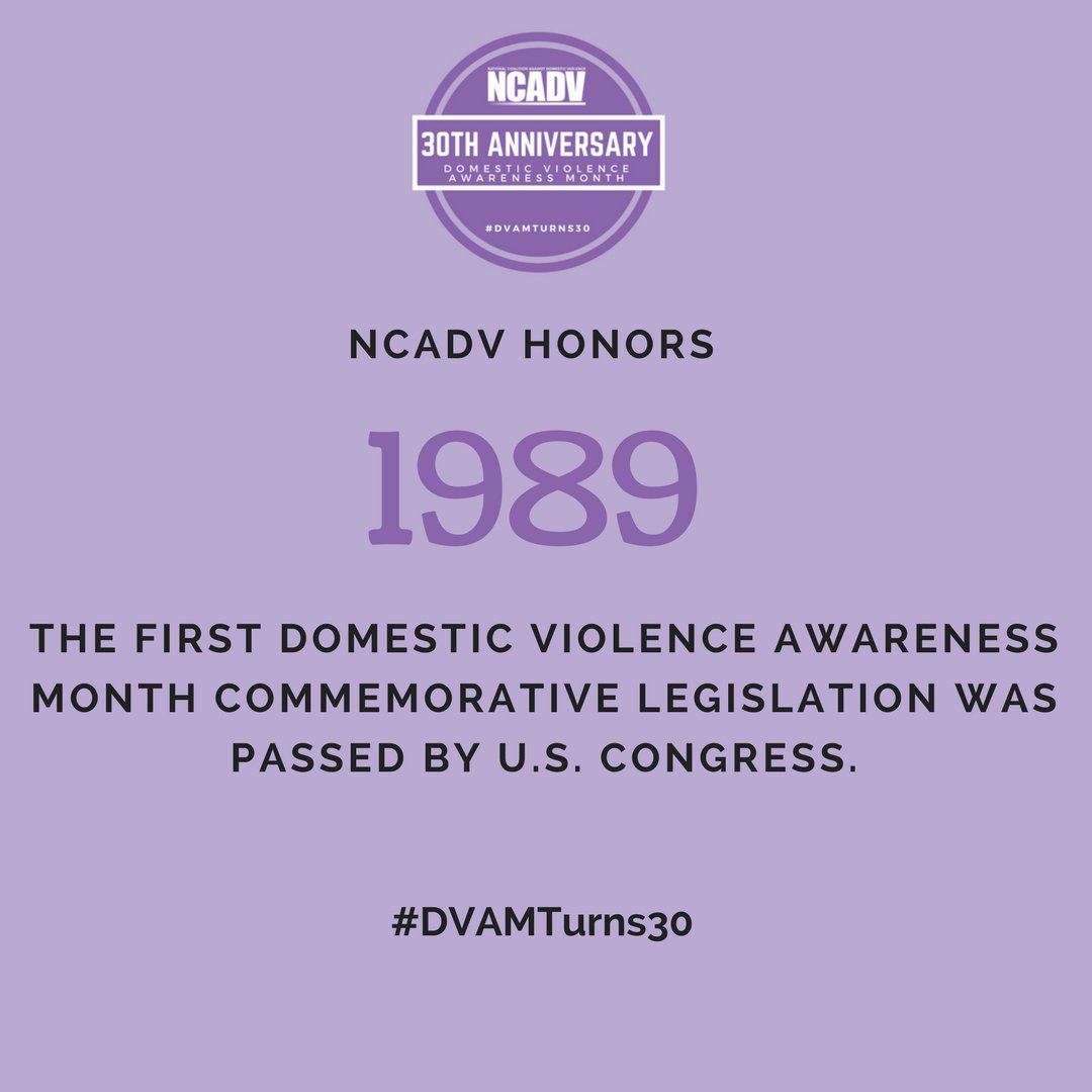 sj_action's tweet image. In 1989, the first Domestic Violence Awareness Month Commemorative Legislation was passed by U.S. Congress. #DVAMTurns30