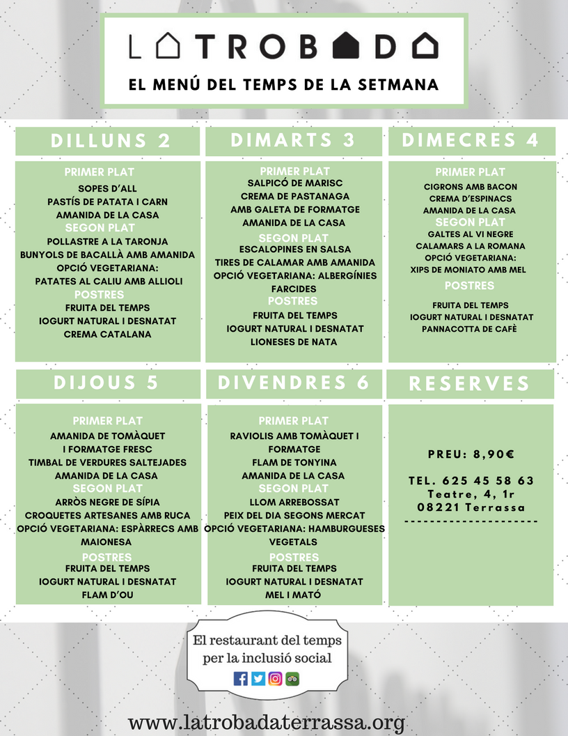 Us recordem els menús d'aquesta setmana!