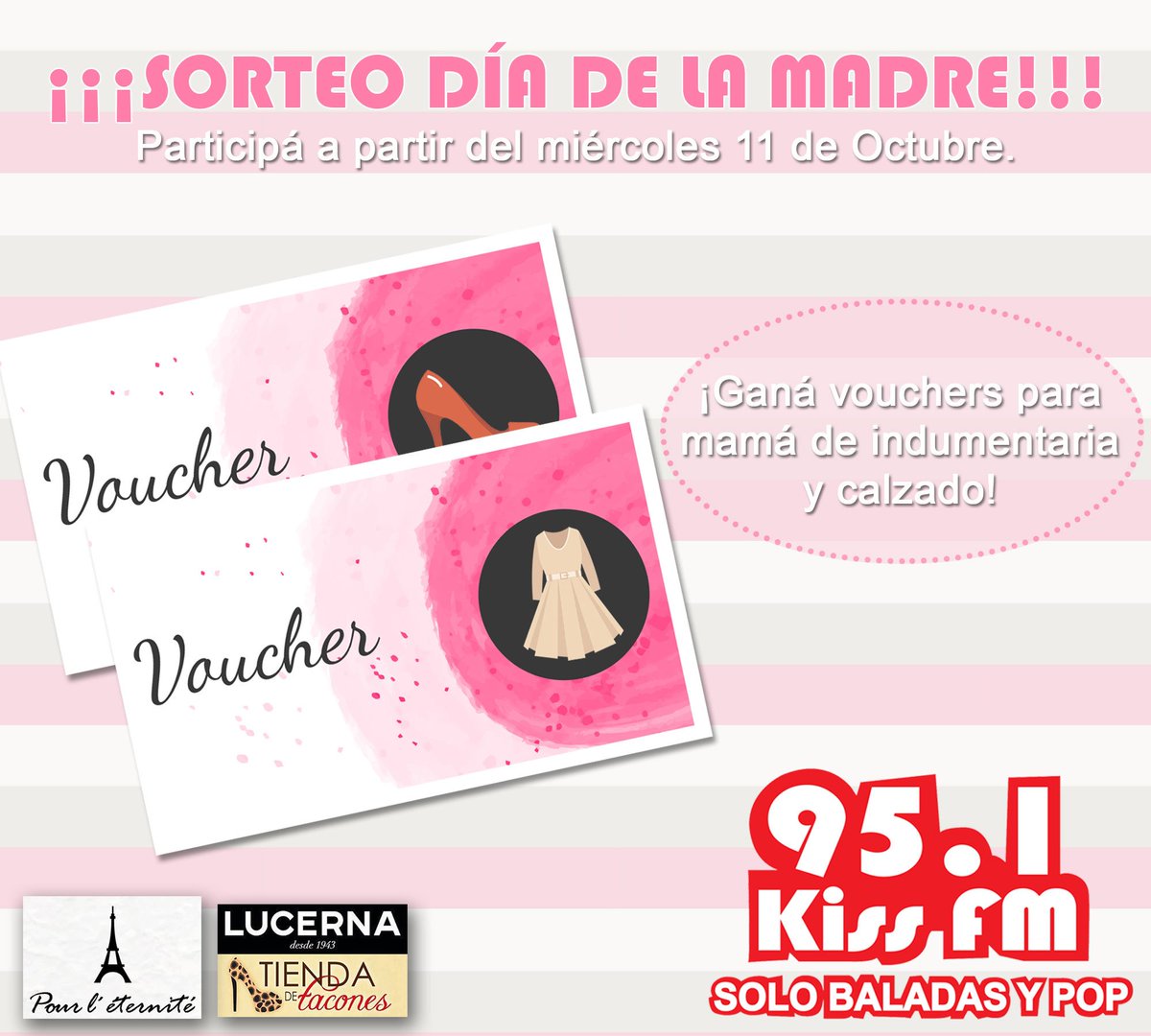 KissFM951's tweet photo. ¡El SORTEO arranca el próximo miércoles!
¿Te lo vas a perder? 
#KissFM
#BaladasyPop
#SORTEO
#DiaDeLaMadre https://t.co/Aq2cVB0lsy