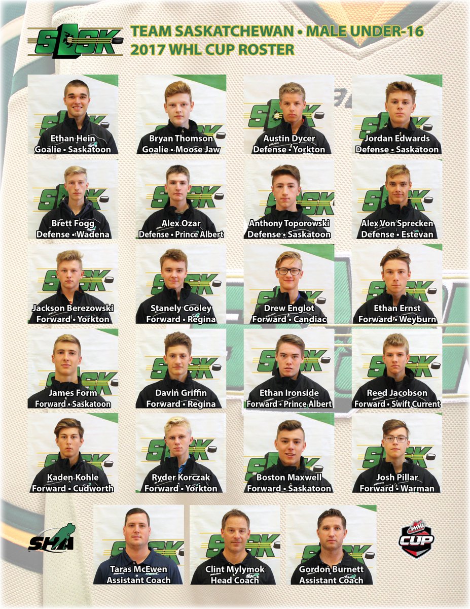 hockeysask's tweet photo. Team Sask. Male U16 roster has been announced for @TheWHL Cup. See press release below. #SaskHockey #WHLCUP

🔗 | https://t.co/iHLUNG2TkI https://t.co/uGplHtjTAM