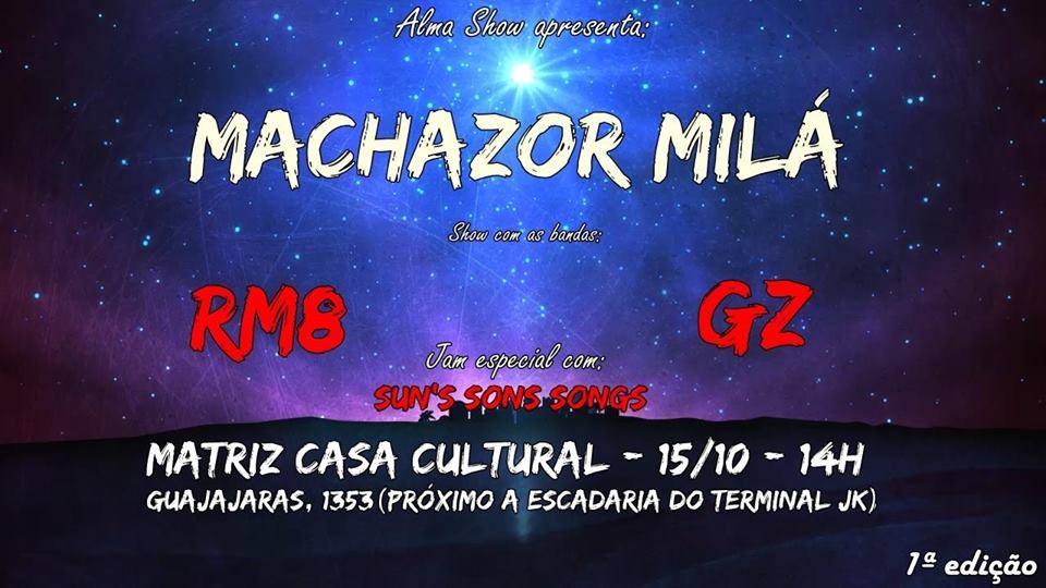 matrizbh's tweet photo. Machazor Milá: RM8, GZ e Sun's Sons Songs dia 15 de Outubro: https://t.co/nvcjKzesgG https://t.co/j8UL0l8tuY