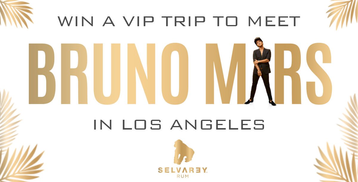 SandraSylvia's tweet photo. Win a trip to meet Bruno Mars in LA, courtesy of @SelvaReyRum https://t.co/ChIHc4LAI8 https://t.co/3v3vBkf49o