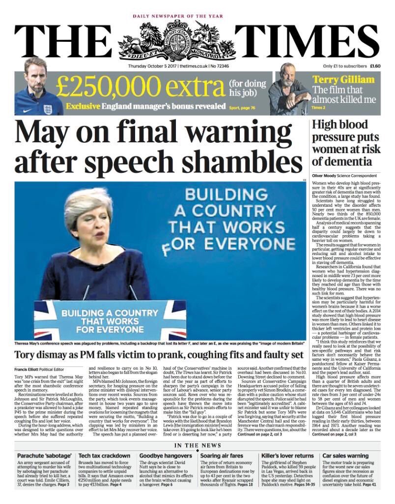 ShellyAsquith's tweet image. Tomorrow's papers 😳 #CPC17
