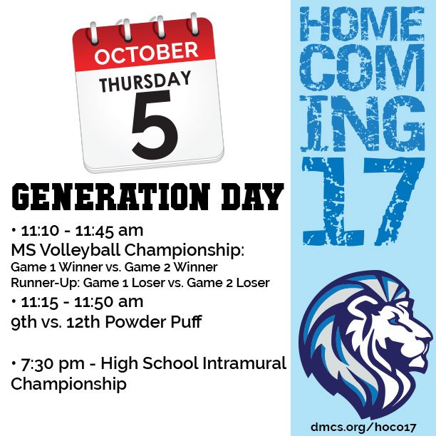 DMCAthletics's tweet photo. Tomorrow is generation day and HS intramural championships.
#dmchoco17
https://t.co/qYF0s6YecE https://t.co/8rOt8y9JN4