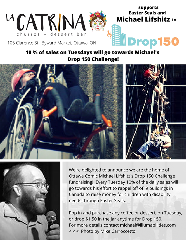IllumAbilities's tweet photo. Thank you @CatrinaChurros for your support. #ottawa DROP by on Tuesdays for a tasty treat as 10% of sales go to #Drop150 fundraising effort. https://t.co/vF1FYRy4lv