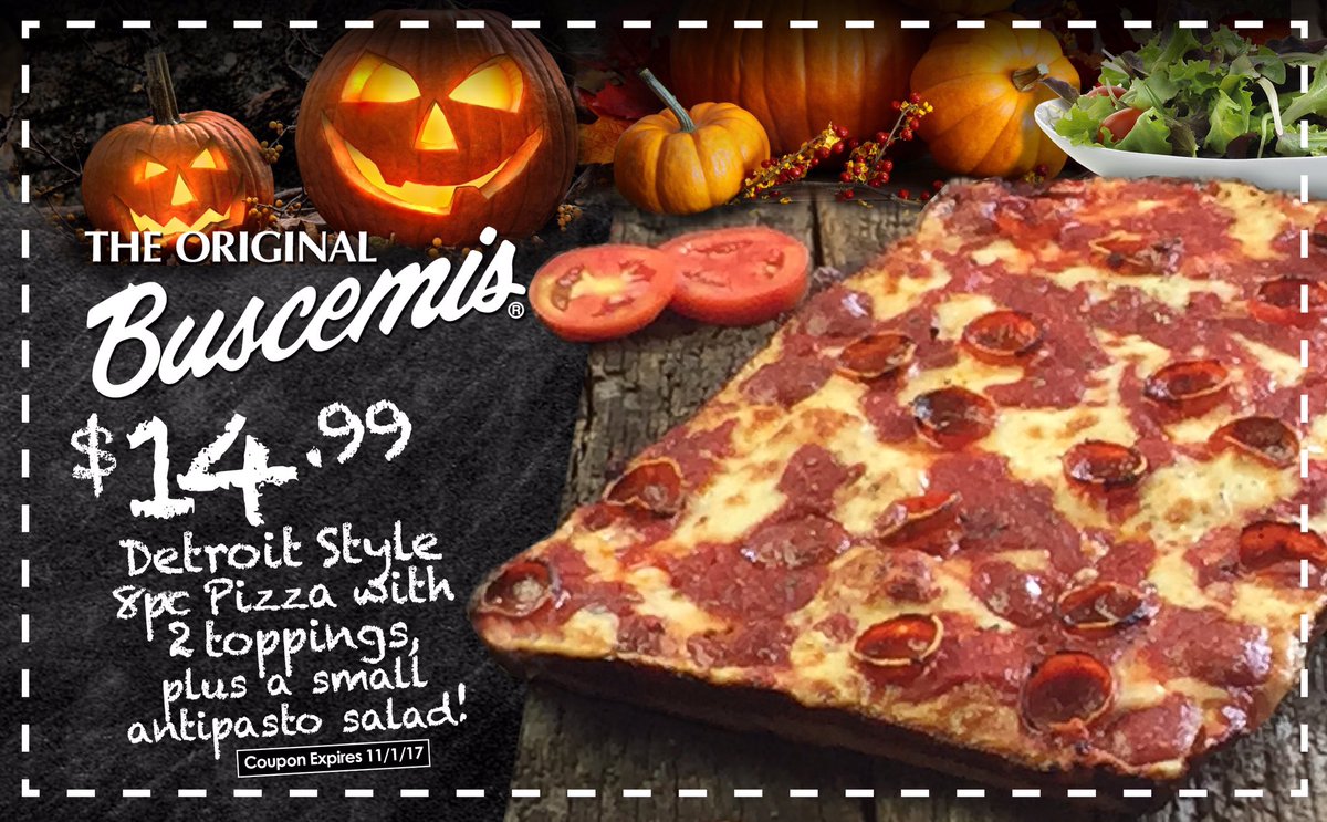Print or show this FB coupon to get our #Detroit Style #pizza deal! 🍕🍕 For more deals, go to: originalbuscemis.com/coupons/